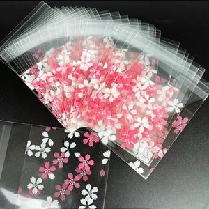 100pcs Pink White Flower Printing Gift Bag, Small Candy Pastry Packaging